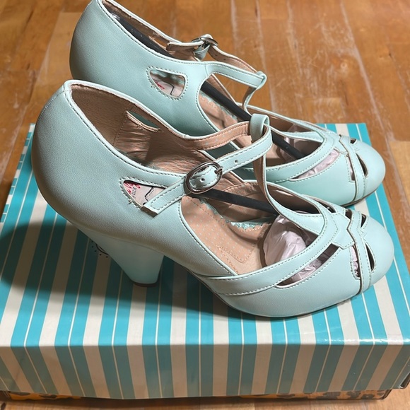 Bettie Page Shoes - New Bettie Page 4” cone heel closed toe t strap shoe